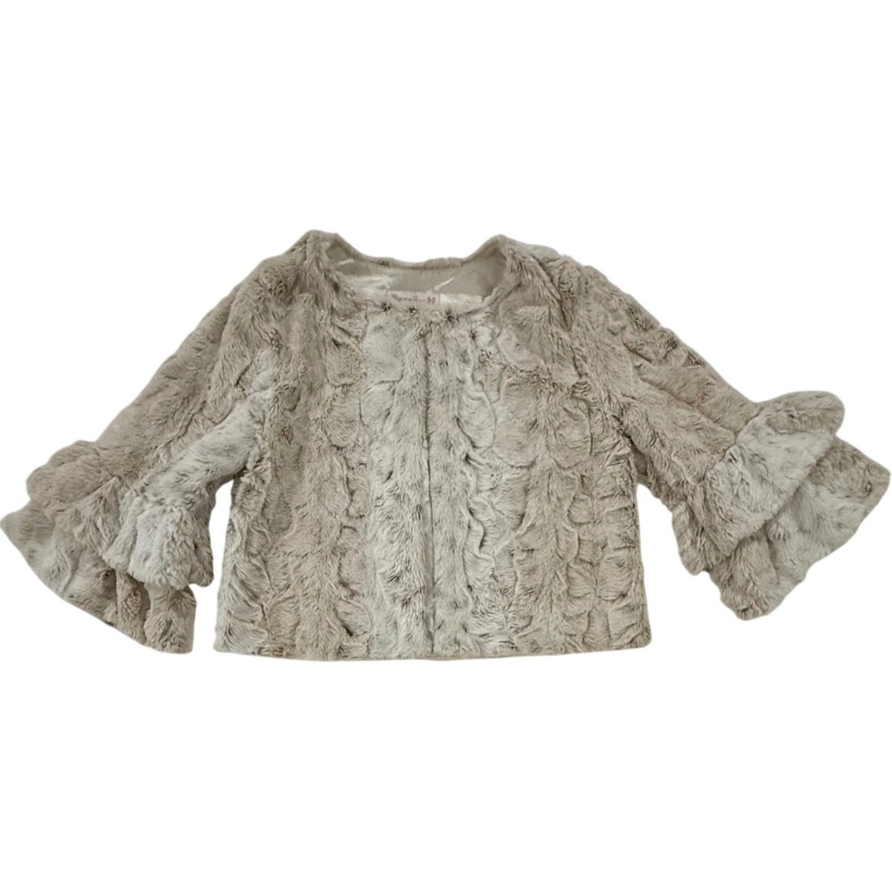 Bonnie Jean Girls Faux Fur Jacket Bolero Shrug Ruffle Sleeve Girls Size Med 23